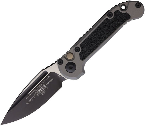 Microtech Auto LUDT Button Lock Gen III Gray Aluminum w Black Traction Inlay Two Tone Bohler M390MK