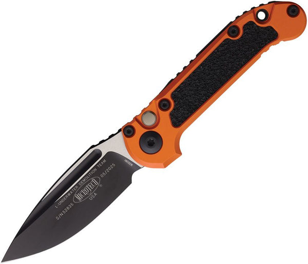 Microtech Auto LUDT Button Lock Gen III Orange Aluminum w Black Traction Inlay Two Tone Bohler M390MK