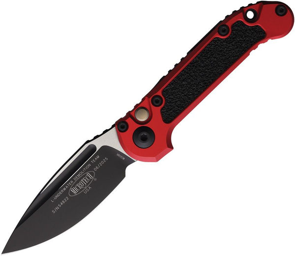 Microtech Auto LUDT Button Lock Gen III Red Aluminum w Black Traction Inlay Two Tone Bohler M390MK