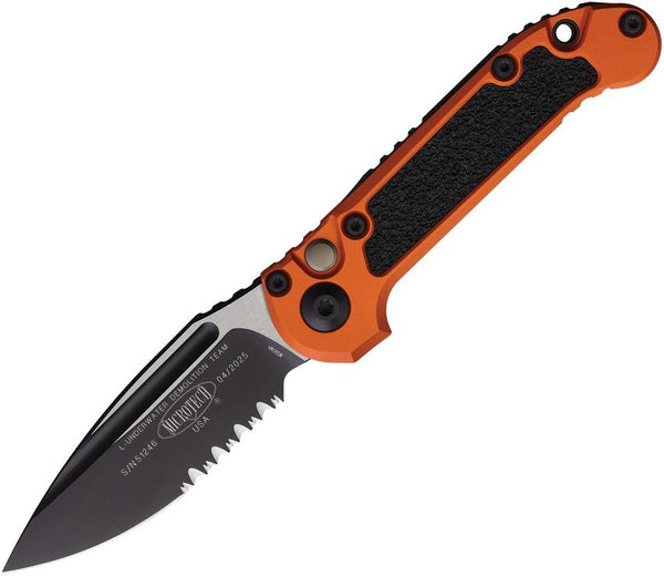 Microtech Auto LUDT Button Lock Gen III Orange Aluminum w Black Traction Inlay Two Tone P/Serrated Bohler M390MK