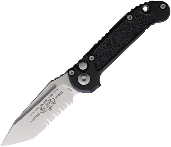 Microtech Auto LUDT Button Lock Gen III Black Aluminum Stonewash P/Serrated Tanto Bohler M390MK