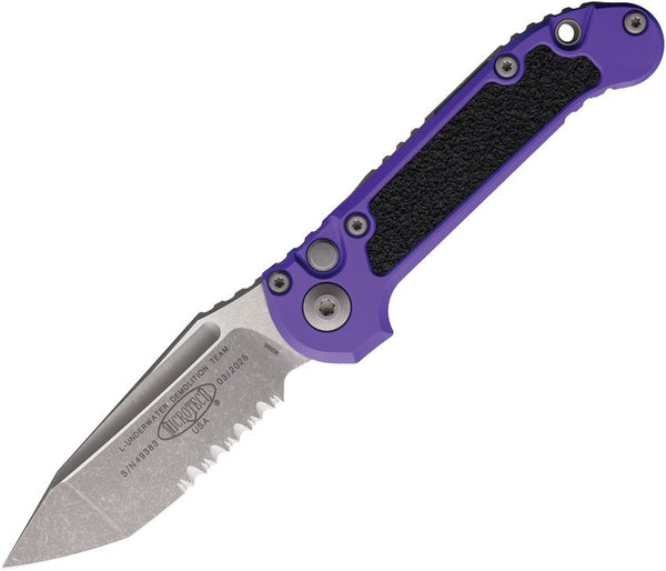 Microtech Auto LUDT Button Lock Gen III Purple Aluminum Apocalyptic P/Serrated Tanto Bohler M390MK
