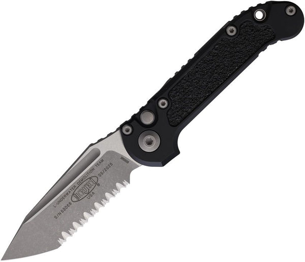 Microtech Auto LUDT Button Lock Gen III Black Aluminum w Traction Inlay Apocalyptic Serrated Bohler M390MK
