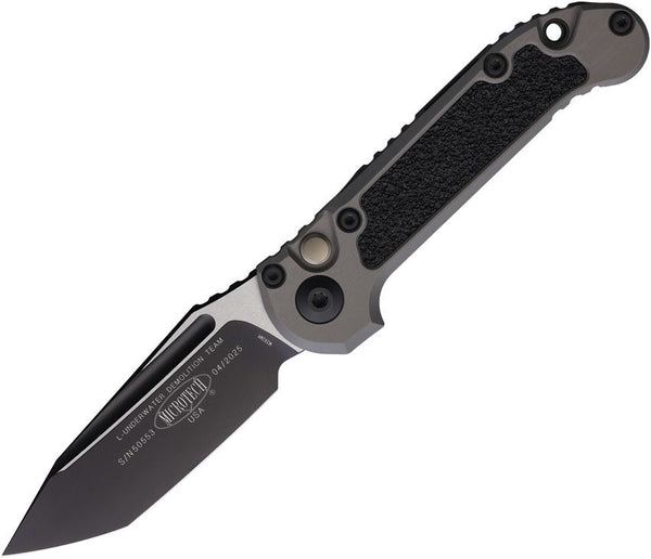 Microtech Auto LUDT Button Lock Gen III Gray Aluminum w Black Traction Inlay Two Tone Tanto Bohler M390MK