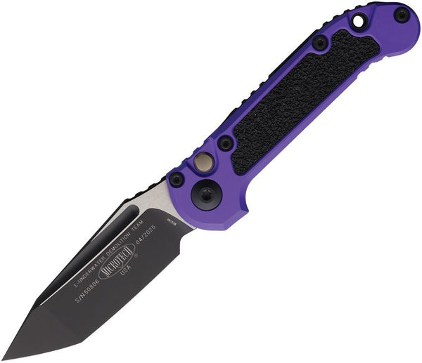 Microtech Auto LUDT Button Lock Gen III Purple Aluminum w Black Traction Inlay Two Tone Tanto Bohler M390MK