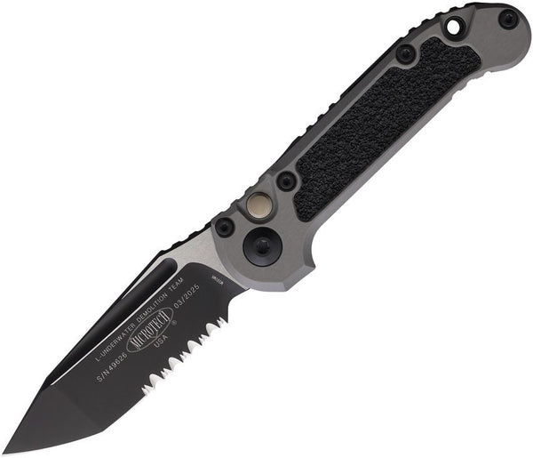 Microtech Auto LUDT Button Lock Gen III Gray Aluminum Two Tone P/Serrated Tanto Bohler M390MK
