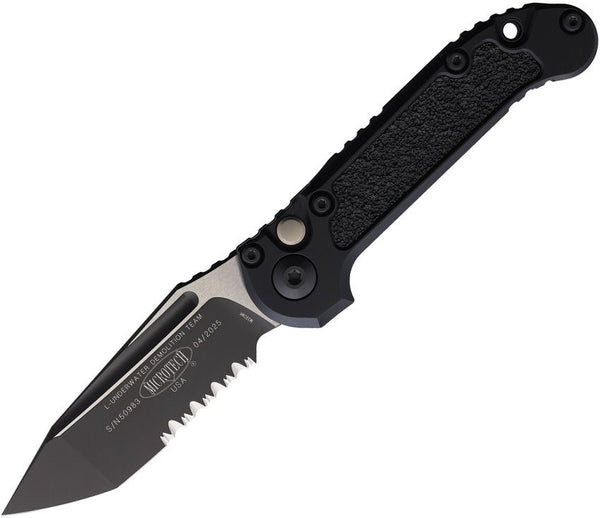 Microtech Auto LUDT Button Lock Gen III OD Black Aluminum Two Tone P/Serrated Tanto Bohler M390MK