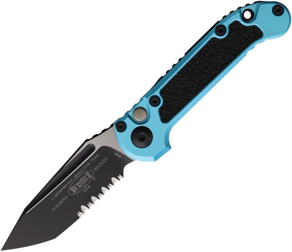 Microtech Auto LUDT Button Lock Gen III Turquoise Aluminum Two Tone P/Serrated Tanto Bohler M390MK
