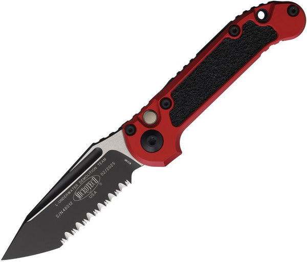 Microtech Auto LUDT Button Lock Gen III Red Aluminum Two Tone Full Serrated Tanto Bohler M390MK