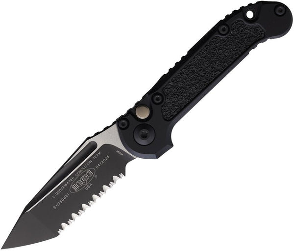 Microtech Auto LUDT Button Lock Gen III Black Aluminum Two Tone Full Serrated Tanto Bohler M390MK