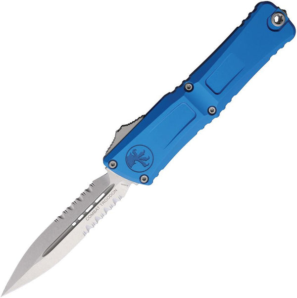 Microtech Auto Combat Troodon Gen III Blue Aluminum Stonewash D/E P/Serrated Bohler M390MK