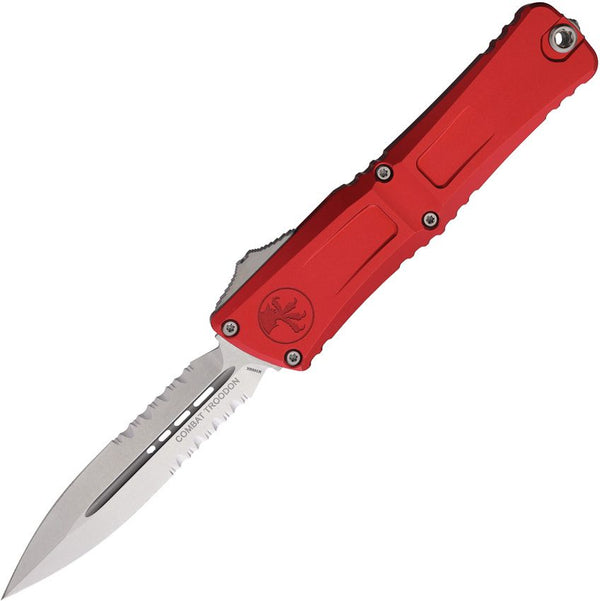 Microtech Auto Combat Troodon Gen III Red Aluminum Stonewash D/E P/Serrated Bohler M390MK