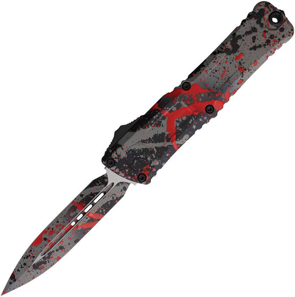 Microtech Auto Combat Troodon DE Gen III Signature Series Bull Shark Gray/ Black Red Splatter