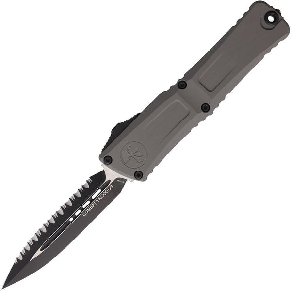 Microtech Auto Combat Troodon DE Gen III Gray Aluminum Two Tone D/E P/Serrated Bohler M390MK