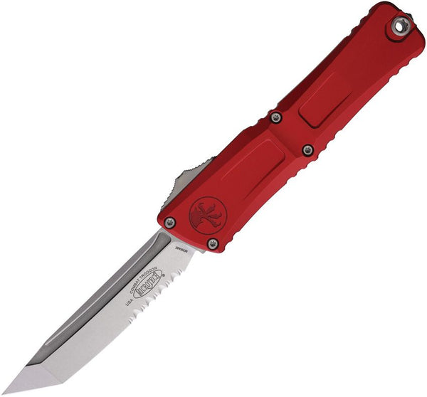 Microtech Auto Combat Troodon T/E Gen III Red Aluminum Stonewash Tanto P/Serrated Bohler M390MK
