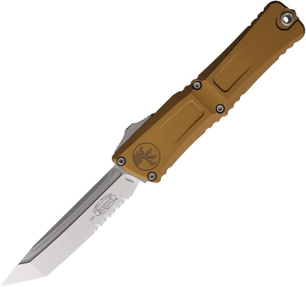 Microtech Auto Combat Troodon T/E Gen III Tan Aluminum Stonewash Tanto P/Serrated Bohler M390MK