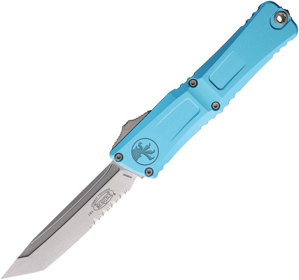 Microtech Auto Combat Troodon T/E Gen III Turquoise Aluminum Stonewash Tanto P/Serrated Bohler M390MK