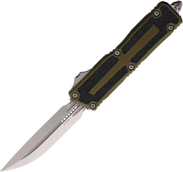 Microtech Auto Scarab II OTF Gen III OD Green Aluminum w Black Traction Inlay Stonewash Bohler M390MK
