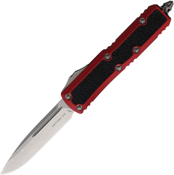 Microtech Auto Daytona OTF Red Aluminum w Traction Inlay Stonewash S/E Bohler M390