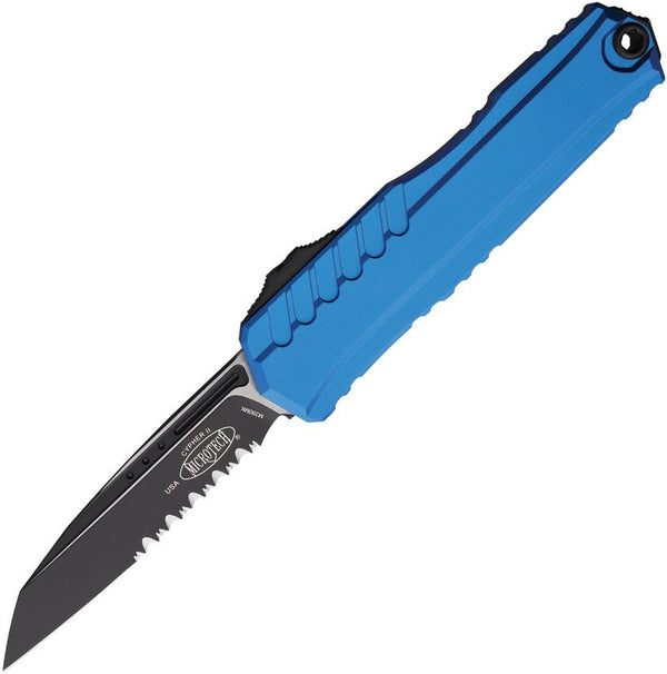 Microtech Auto Cypher II S/E OTF Blue Aluminum Two Tone P/Serrated Bohler M390MK