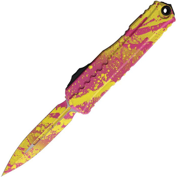 Microtech Auto Cypher II  OTF Corvette Yellow & Pink Splatter D/E Premium Steel