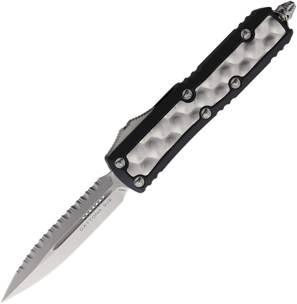 Microtech Auto Daytona D/E OTF Black Aluminum w Gray Bubbles Insert Stonewash F/S Bohler M390