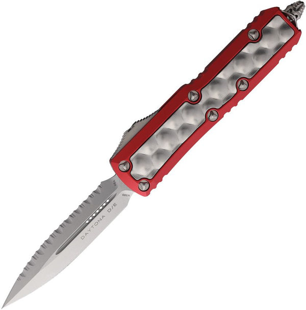 Microtech Auto Daytona D/E OTF Red Aluminum w Gray Bubbles Insert Stonewash F/S Bohler M390