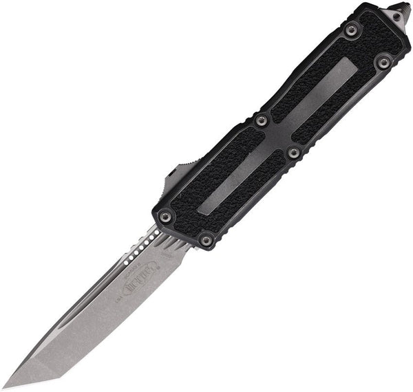 Microtech Auto Scarab II OTF T/E Gen III Weathered Aluminum w Black Traction Inlay Apocalyptic Tanto Bohler M390MK