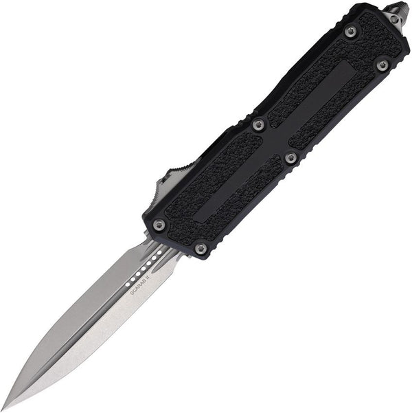 Microtech Auto Scarab II OTF D/E Gen III Black Aluminum w Traction Insert Stonewash D/E Bohler M390MK