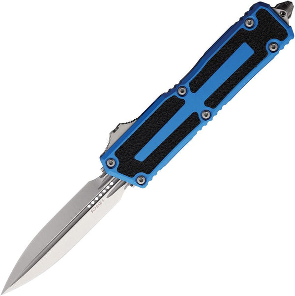 Microtech Auto Scarab II OTF Gen III Blue Aluminum w Black Traction Stonewash D/E Bohler M390MK