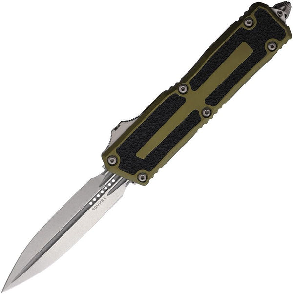 Microtech Auto Scarab II OTF Gen III OD Green Aluminum w Black Traction Stonewash D/E Bohler M390MK