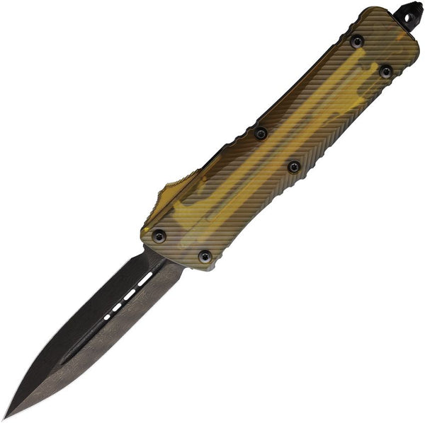 Microtech Auto Combat Troodon Ultem w Black Aluminum Back D/E DLC Coated Damascus