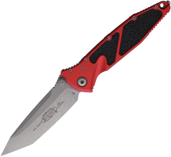 Microtech Auto Socom Elite Linerlock Red Aluminum w Black Traction Inlay Apocalyptic Tanto Bohler M390