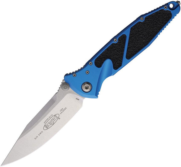 Microtech Socom Elite S\E Linerlock Blue Aluminum w Black Traction Inlay Stonewash Bohler M390