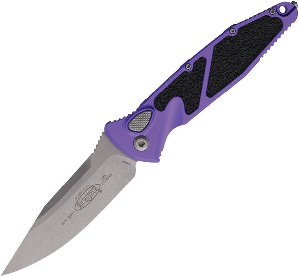 Microtech Auto Socom Elite Buttonlock Purple Aluminum w Black Traction Insert Apocalyptic Bohler M30MK