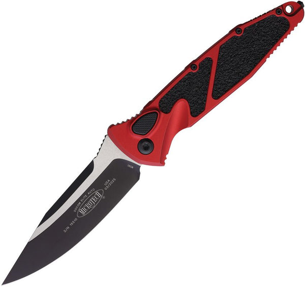 Microtech Auto Socom Elite Buttonlock Red Aluminum w Black Traction Inlay Two Tone Bohler M390