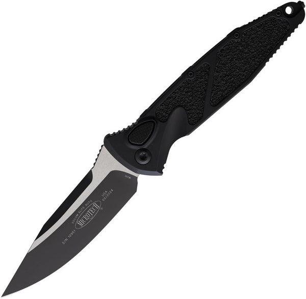 Microtech Auto Socom Elite Buttonlock Black Aluminum w Traction Inlay Two Tone Bohler M390