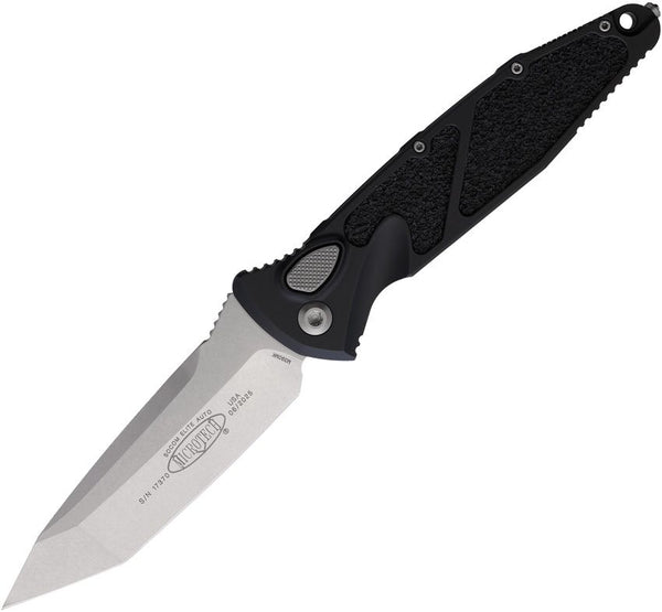 Microtech Auto Socom Elite Buttonlock Black Aluminum w Traction Inlay Stonewash Tanto Bohler M390MK