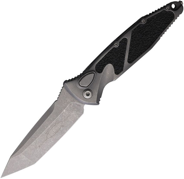 Microtech Auto Socom Elite Buttonlock Gray Weathered Aluminum w Black Traction Inlay Apocalyptic Tanto Bohler M390MK