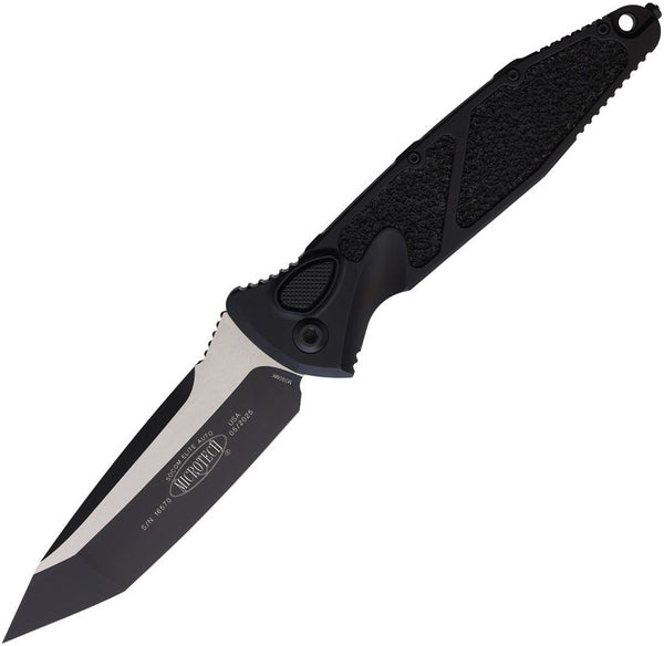 Microtech Auto Socom Elite Buttonlock Black Aluminum w Traction Inlay Two Tone Tanto Bohler M390