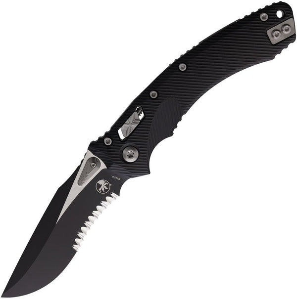 Microtech Amphibian S/E Ram-Lok Black Fluted Aluminum Two Tone P/Serrated Bohler M390MK