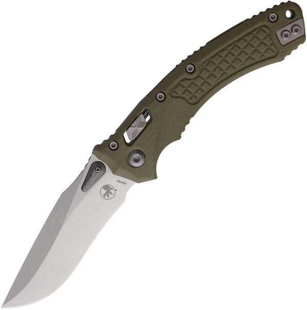 Microtech Amphibian S/E Ram-Lok OD Green Frag Pattern G10 Stonewash Bohler M390MK