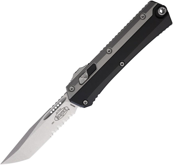Microtech Auto Glykon T/E OTF Black & SW Aluminum Stonewash P/Serrated Tanto Bohler M390MK
