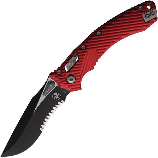 Microtech Amphibian S/E Ram-Lok Red Fluted Aluminum Two Tone P/Serrated Bohler M390MK