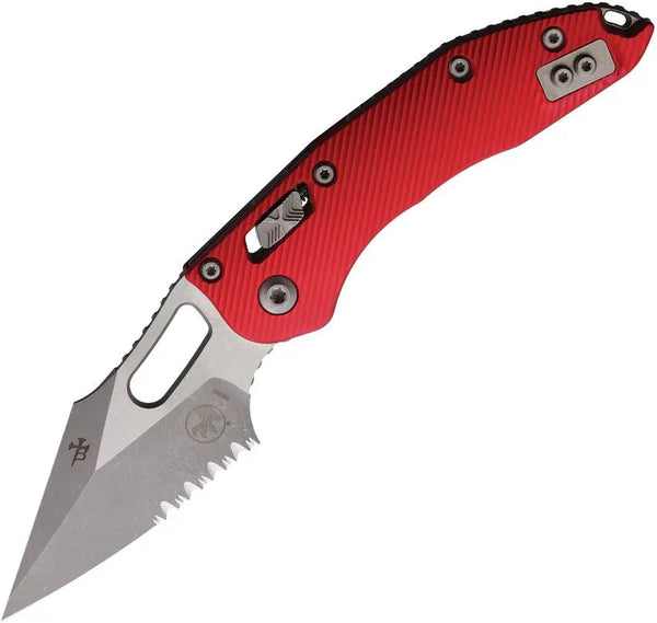 Microtech Stitch S/E Ram Lok Red Fluted Aluminum Apocalyptic Wharncliffe P/Serrated Bohler M390MK