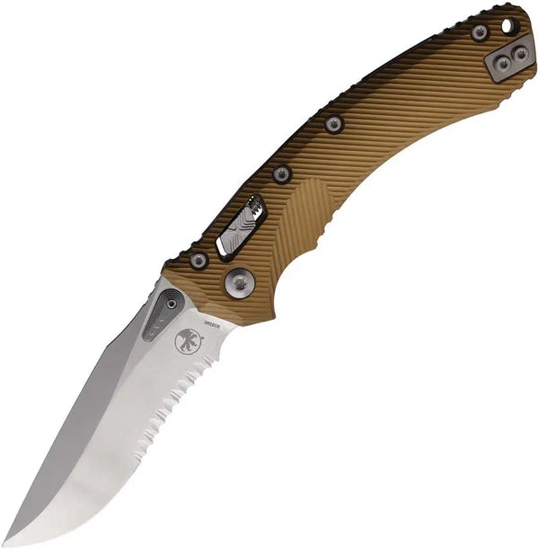Microtech Amphibian S/E Ram-Lok Tan Fluted Aluminum Stonewash P/S Bohler M390MK