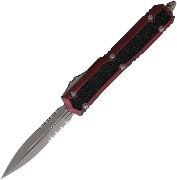 Microtech Auto Makora D/E OTF Weathered Red Aluminum w Black Textured Inserts Apocalyptic P/S Bohler M390