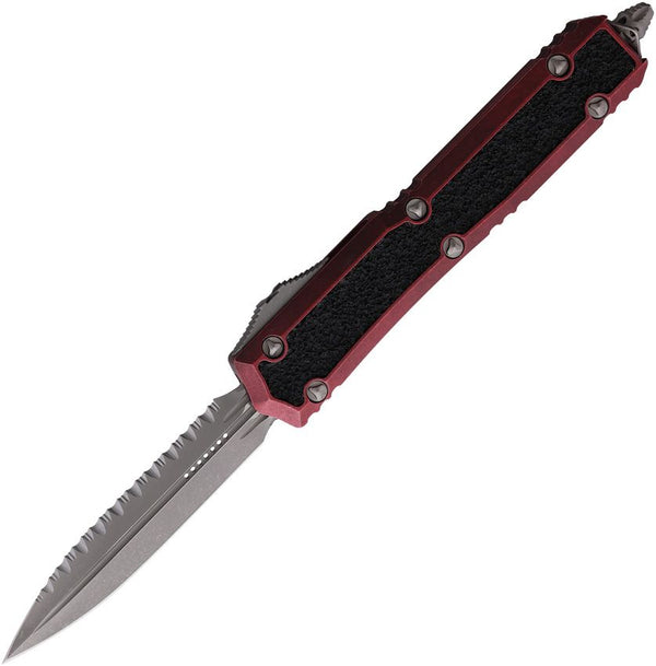 Microtech Auto Makora D/E OTF Weathered Red Aluminum w Black Textured Insert Apocalyptic F/S Bohler M390