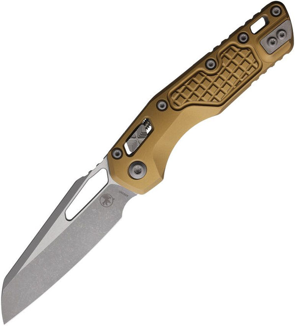 Microtech MSI Ram-Lok Tri Grip Tan Frag Pattern Aluminum Apocalyptic Sheepsfoot Bohler M390MK