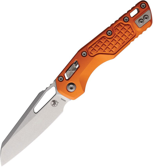 Microtech MSI Ram-Lok Tri Grip Orange Frag Pattern Aluminum Stonewash Sheepsfoot Bohler M390MK